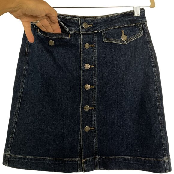 LOFT Button-front, Denim Skirt, size 0, Pockets, Stretch - Picture 2 of 9